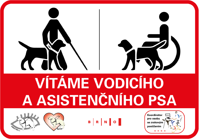 Nálepka s nápisem Vítáme vodicího a asistenčního psa