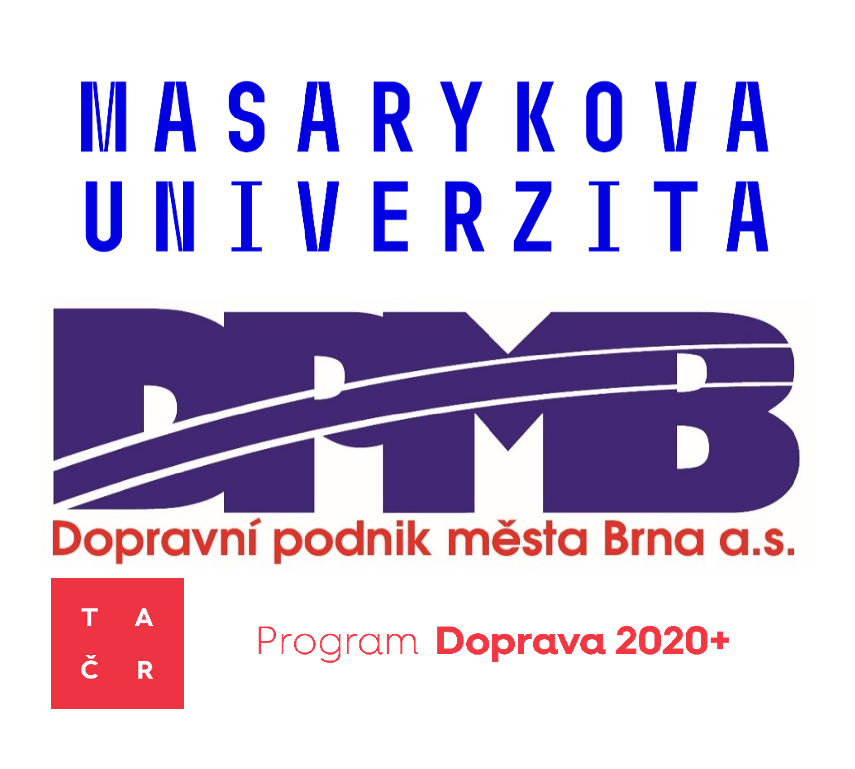 Loga Masarykovy univerzity, Dopravního podniku města Brna, Technologické agentury ČR, a Programu Doprava 2020+